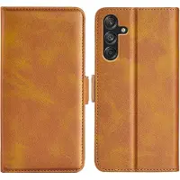 Mobigear Telefoonhoesje geschikt voor Samsung Galaxy M55 Hoesje | Slim Magnet Bookcase Portemonnee | Pasjeshouder voor 3 Pasjes | Telefoonhoesje voor Pinpas / OV Kaart / Rijbewijs - Cognac