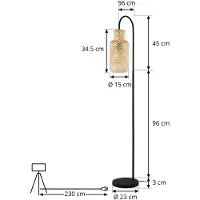 LINDBY Vloerlamp Venora, zwart, Woon-/ Eetkamer, metaal, vloerlamp