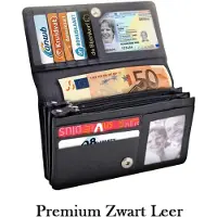 LeonDesign - Zwarte Portemonnee Dames met ritssluiting - Hoogwaardig leer - Handgemaakt & Ontworpen in Nederland - Portefeuille dames