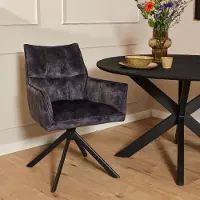 Starfurn eetkamerstoel dani velvet antraciet met armleuning set van 2