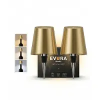 Evura Goods oplaadbare flessenlamp goud - set van 2 - dimbaar - 3 lichtkleuren - draadloos