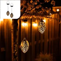 GADGY Solar Hangende Oosterse Lantaarns – Set van 2 - Zonne-aangedreven– Brons – 20 x 10 cm