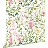 ESTAhome behang veldbloemen multicolor op wit - 50 x 900 cm - 131055