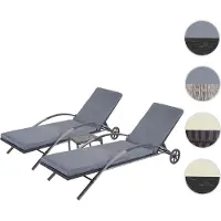 Mendler Set van 2 ligbedden, model HWC-E27, relaxstoelen voor de tuin, van polyrotan, kleur zwart, met donkergrijze kussens