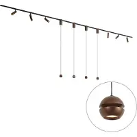 QAZQA Modern railsysteem met 6 spots en 4 hanglampen easylift donker brons 1-fase - Slimline Uzzy Tira