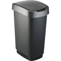 Rotho Twist Prullenbak met Deksel, 50 Liter, Zwart/Zilver, BPA-vrij