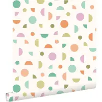 ESTAhome behang grafisch motief wit, groen, paars en terracotta - 50 x 900 cm - 131987