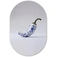 MuchoWow Muurovaal 60x90 cm - Ovale wanddecoratie Chilipeper - Keramiek - Blauw - Ovalen schilderij - Muurdecoratie woonkamer - Kamer decoratie - Schilderijen - Wandcirkel