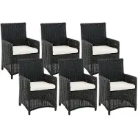CLP 6-delige tuinstoelenset Fontana - polyrattan stoelen met hoge rugleuning en zitkussens zwart
