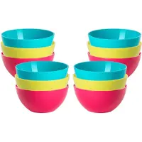 PlasticForte Kommetjes / schaaltjes dessert en ontbijt - 12x stuks - kunststof - D17 x H7 cm - roze/groen/blauw - 950 ML