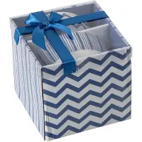 J-Line schaal Gestreept - porselein - blauw/wit - set van 2