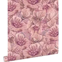 ESTAhome behang geborduurd bloemmotief paars en roze - 50 x 900 cm - 131293