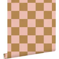 ESTAhome behang geblokt motief roze en bruin - 53 cm x 10.05 m - 131420