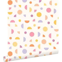 ESTAhome behang grafisch motief wit, paars, roze en geel - 50 x 900 cm - 131986