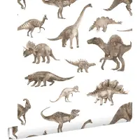 ESTAhome behang dinosaurussen donker beige - 50 x 900 cm - 131202