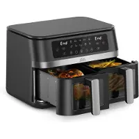 Solis Air Fryer Duo Dubbele Airfryer met 2 Lades - 2200W - Multifunctionele Heteluchtfriteuse - PFAS-vrij - Kijkvenster - 11L - 10 Verschillende Programma's – Zwart