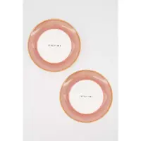 Zusss Set Van 2 Gebaksbordjes 'Lovely Day' In Het Donkerroze - Verjaardag - Cadeau Dames Keramiek White / Dark Pink