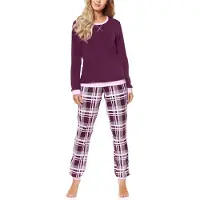 Merry Style MS-MS10-168-PJ Dames Pyjama - ronde hals - lange mouwen - lange broek met zakken - Katoen - Wijn/Geruit - 5XL