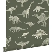 ESTAhome behang dinosaurussen olijfgroen - 50 x 900 cm - 131867