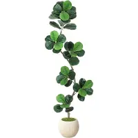 Happiq Kunstmatige Fiddle Leaf Fig Tree - Voor thuis of kantoor - Decoratief en onderhoudsvriendelijk - Grote faux Ficus met witte plantenbak - Groen-180cm