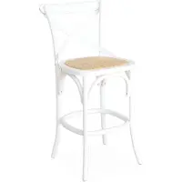 Sweeek Vintage witte houten bistro barkruk met voetensteun