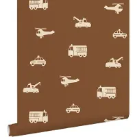ESTAhome behang auto's, brandweerauto's, helikopters en kranen bruin - 50 x 900 cm - 131453