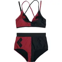 Batman - DC Comics Bikini Set - Harley Quinn Stars and Diamonds - S tot XL - voor Vrouwen - rood-zwart - Maat XL