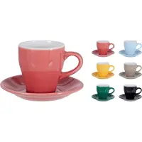 Hobby Hall Koffie kopjes met schotel - set van 6x - kleurenmix - 240 ml - koffiekopjes - keramiek