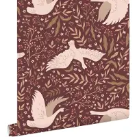 ESTAhome behang zwanen bordeaux rood - 50 x 900 cm - 131860