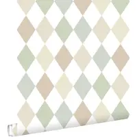 ESTAhome behang ruitjes beige, blauw en groen - 50 x 900 cm - 131760