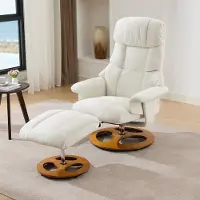 OKWISH Massagestoel 83,5 x 81 x 111 cm - Met Verwarming, Draaifunctie En Hocker - Voor Ontspannen In Woonkamer - Chenille - Wit