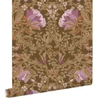 ESTAhome behang vintage bloemen in art nouveau stijl bruin en mauve paars - 50 x 900 cm - 131729