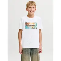 Jack & Jones JUNIOR T-shirt wit Jongens Katoen Ronde hals Logo - maat 140