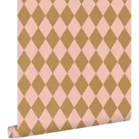 ESTAhome behang ruiten bruin en roze - 50 x 900 cm - 131600