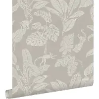 ESTAhome behang apen en jungle bladeren warm grijs - 50 x 900 cm - 139862