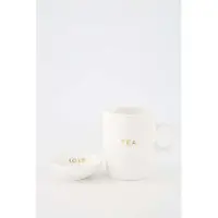 Zusss Set Van Een Theemok Tea Met Dipschaaltje Love Goud - Verjaardag Cadeau Dames Keramiek White / Gold
