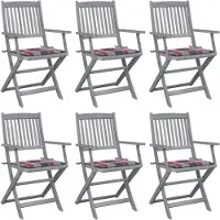 vidaXL Opklapbare stoelen (6 stuks) met kussens, gemaakt van massief acaciahout