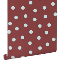 ESTAhome behang stippen blauw en bordeaux rood - 50 x 900 cm - 132034