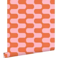ESTAhome behang golvende lijnen oranje en roze - 50 x 900 cm - 131836