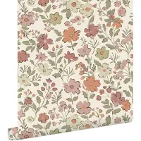 ESTAhome behang bloemetjes terracotta, groen en wit - 50 x 900 cm - 131324