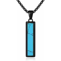 Mendes Zwarte Heren Ketting met Turquoise Inlay Hanger