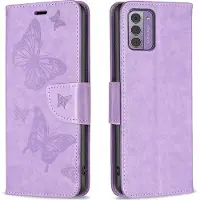 Mobigear Telefoonhoesje geschikt voor Nokia G42 Hoesje | Butterfly Bookcase Portemonnee | Pasjeshouder voor 3 Pasjes | Telefoonhoesje voor Pinpas / OV Kaart / Rijbewijs - Paars
