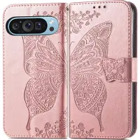 Mobigear Telefoonhoesje geschikt voor Google Pixel 9 Hoesje | Butterfly Bookcase Portemonnee | Pasjeshouder voor 3 Pasjes | Telefoonhoesje voor Pinpas / OV Kaart / Rijbewijs - Roségoud