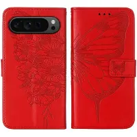 Mobigear Telefoonhoesje geschikt voor Google Pixel 9 Pro Hoesje | Butterfly Bookcase Portemonnee | Pasjeshouder voor 3 Pasjes | Telefoonhoesje voor Pinpas / OV Kaart / Rijbewijs - Rood
