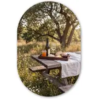MuchoWow Muurovaal 40x60 cm - Ovale wanddecoratie Picknick - Wijn - Kaasplankje - Ovalen schilderij - Muurdecoratie woonkamer - Kamer decoratie - Schilderijen - Wandcirkel
