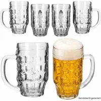 MamboCat 6-delige set MANI bierpul 0,5 liter gecertificeerd met schild, reliëf & handvat van glas – 00024350