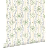 ESTAhome behang zonnetjes beige, blauw en groen - 50 x 900 cm - 132015