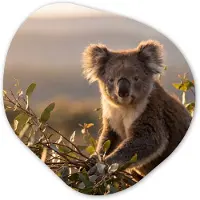 MuchoWow Organische wanddecoratie 60x60 cm - Organisch schilderij Koala - Bladeren - Ochtendlicht - Muurdecoratie woonkamer - Kamer decoratie - Schilderijen - Muurcirkel aesthetic