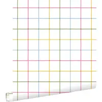 ESTAhome behang geblokt motief groen, geel, roze en blauw - 50 x 900 cm - 132055