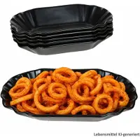 MamboCat 6-delige set BLACK FRIES frietschaal ovaal zwart mat van porselein 19,5x10,7cm – 24307128